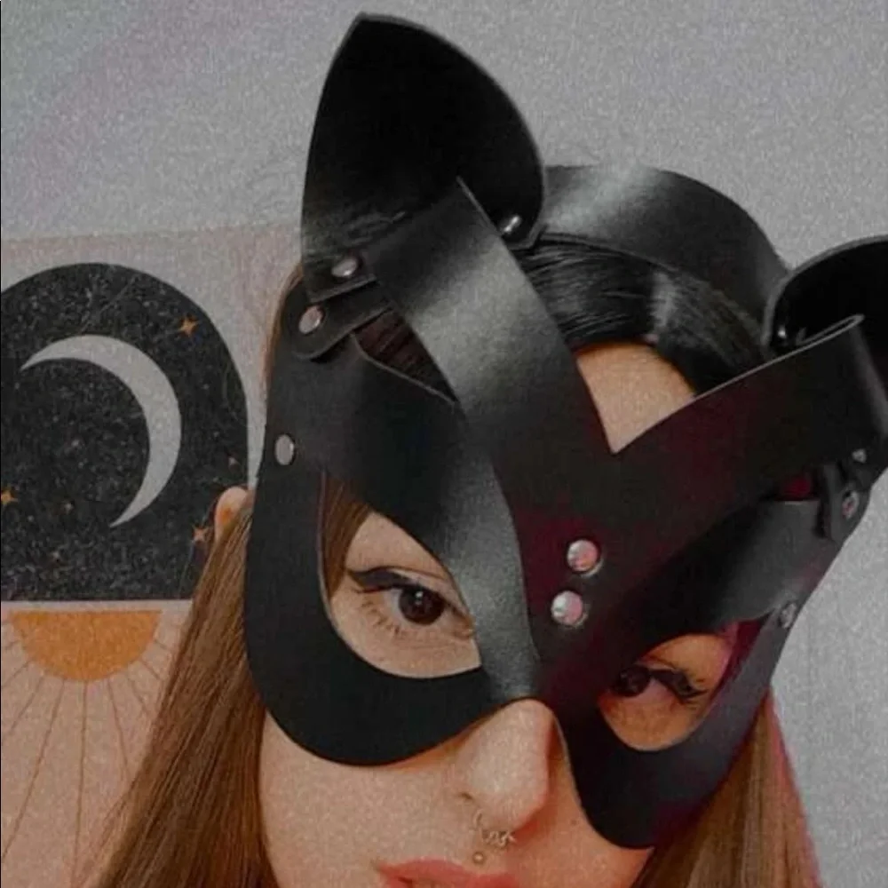 Cat Halloween Eye Mask Faux Leather New